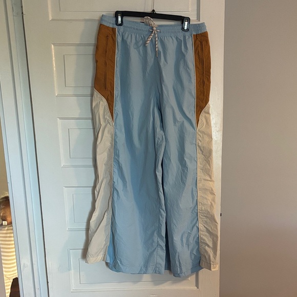 BDG Light Blue and Brown Wide Leg Track Pants - Picture 1 of 4